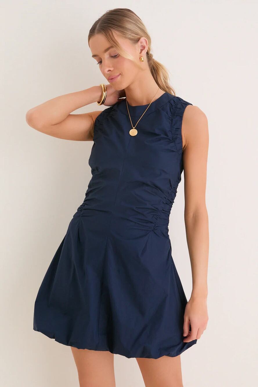 NWT Tuckernuck Cotton Alisa Sleeveless Rcuhed Mini Dress Navy Women's Size 10